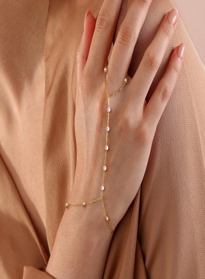 BAYLAY Hand Chain Bracelet, Ring Bracelet Hand Chain 14K Gold Plated Pearl Finger Ring Slave Bracelets Dainty Gold Bracelet for Women Hands Jewelry for Women Summer Essentials Boho Beach Gifts - Image 4